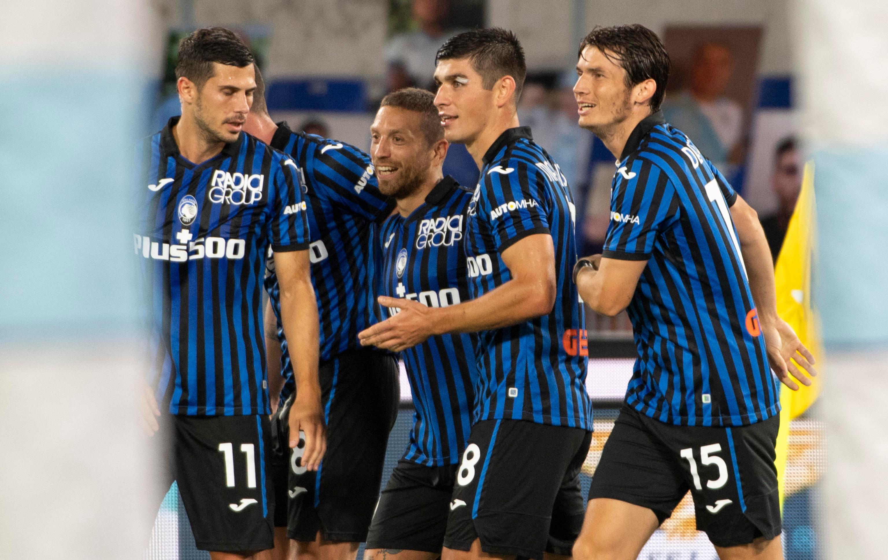I giocatori dell'Atalanta nella gara vinta contro la Lazio