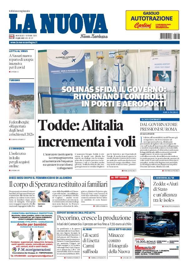 La Nuova Sardegna - Prima Pagina - 7 ottobre 2020