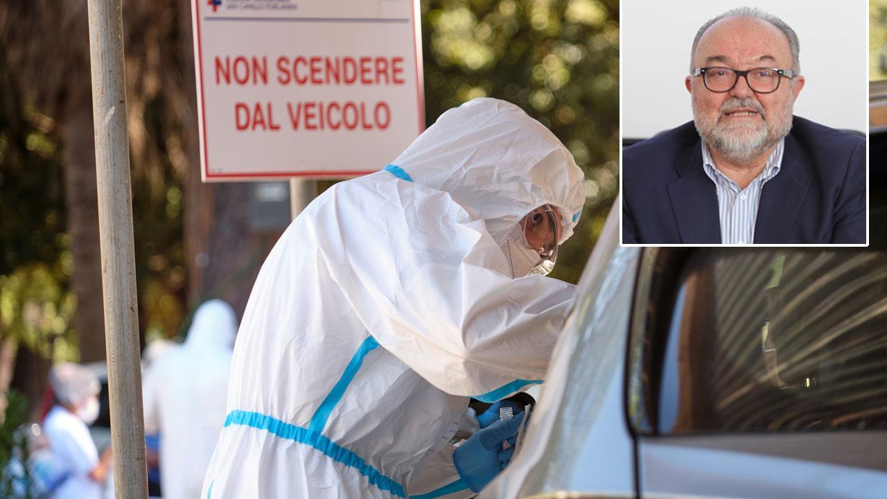 Nella foto grande un tampone drive through (effettuato dal finestrino dell’auto) per verificare i contagi da Covid-19. Nella foto piccola Paolo Morello Marchese, direttore generale dell’Azienda sanitaria Toscana Centro