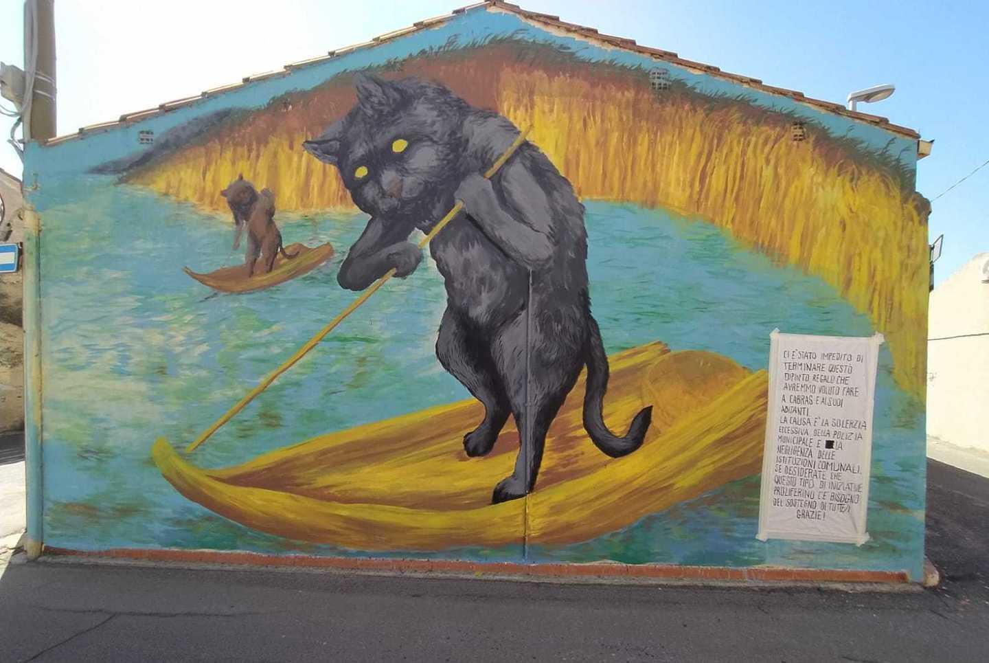 Murale d’autore non autorizzato a Cabras, indagato l’artista Ericailcane 