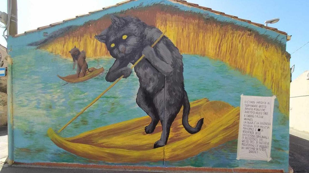 Murale d’autore non autorizzato a Cabras, indagato l’artista Ericailcane 