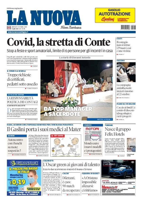 La Nuova Sardegna - Prima Pagina - 13 ottobre 2020