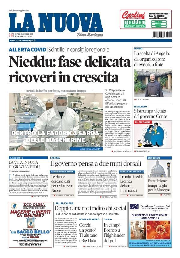 La Nuova Sardegna - Prima Pagina - 15 ottobre 2020