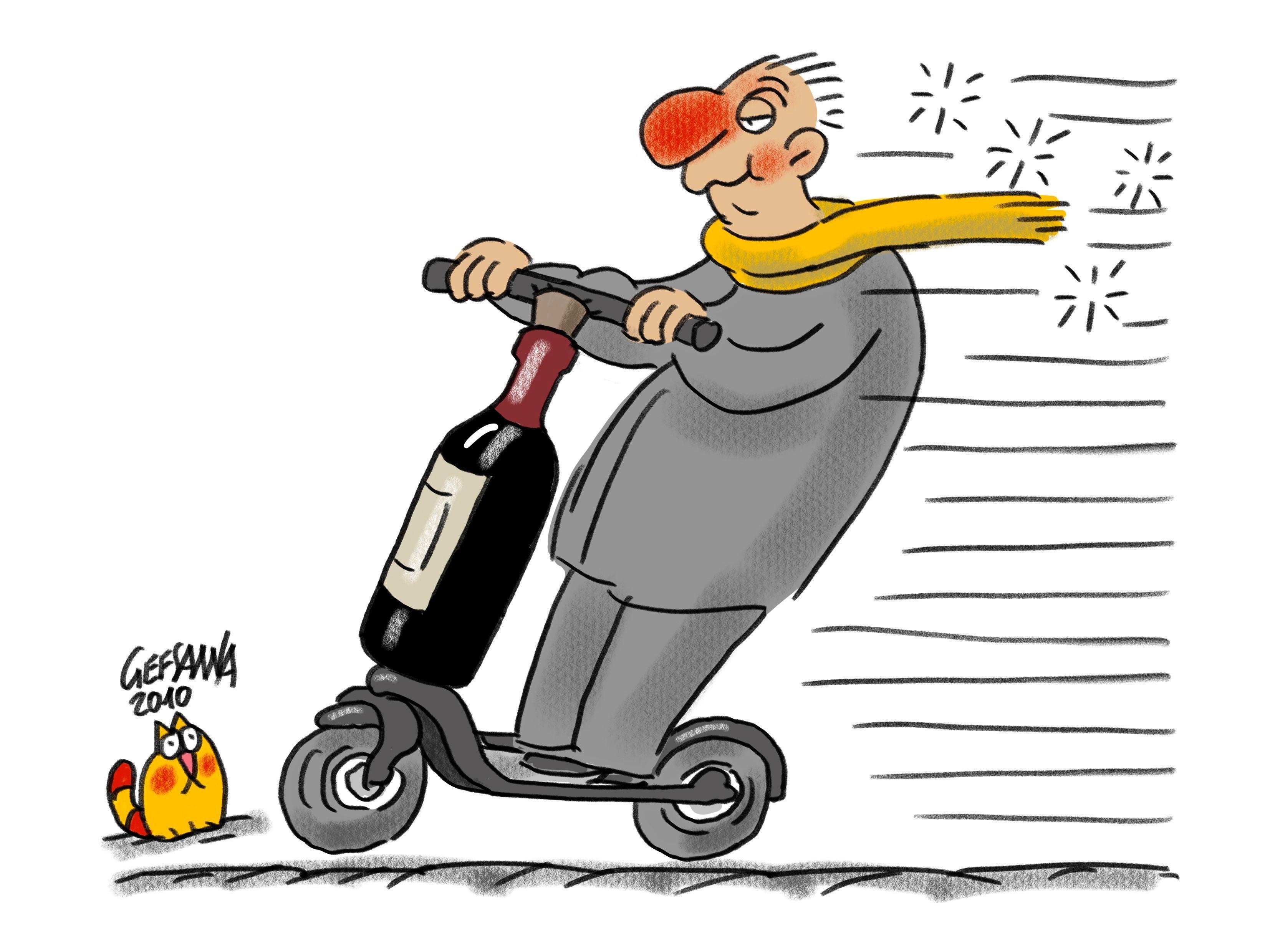 La vignetta di Gef - Ubriaco sul monopattino, denunciato dalla polizia stradale