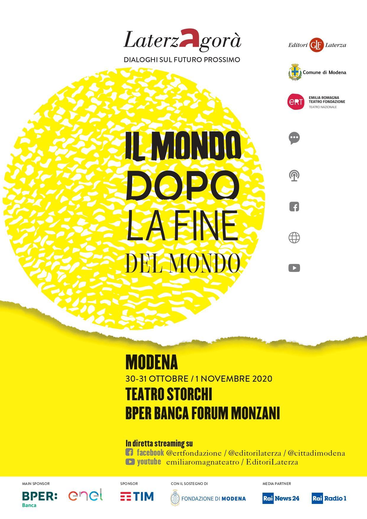 A Modena Laterza Agorà, festival del pensiero per scoprire che ne sarà del mondo dopo la pandemia