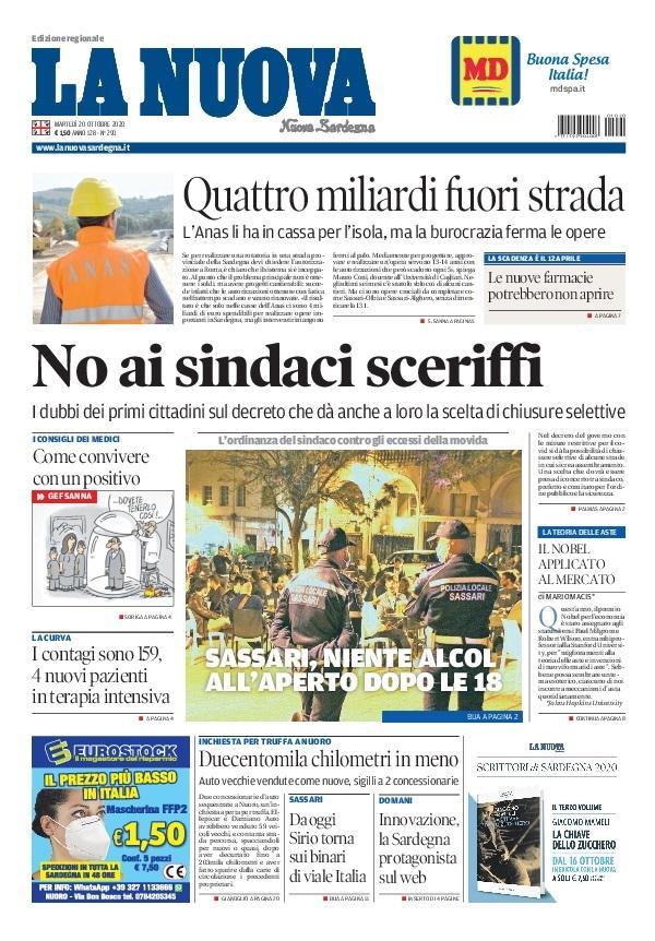 La Nuova Sardegna - Prima Pagina - 20 ottobre 2020