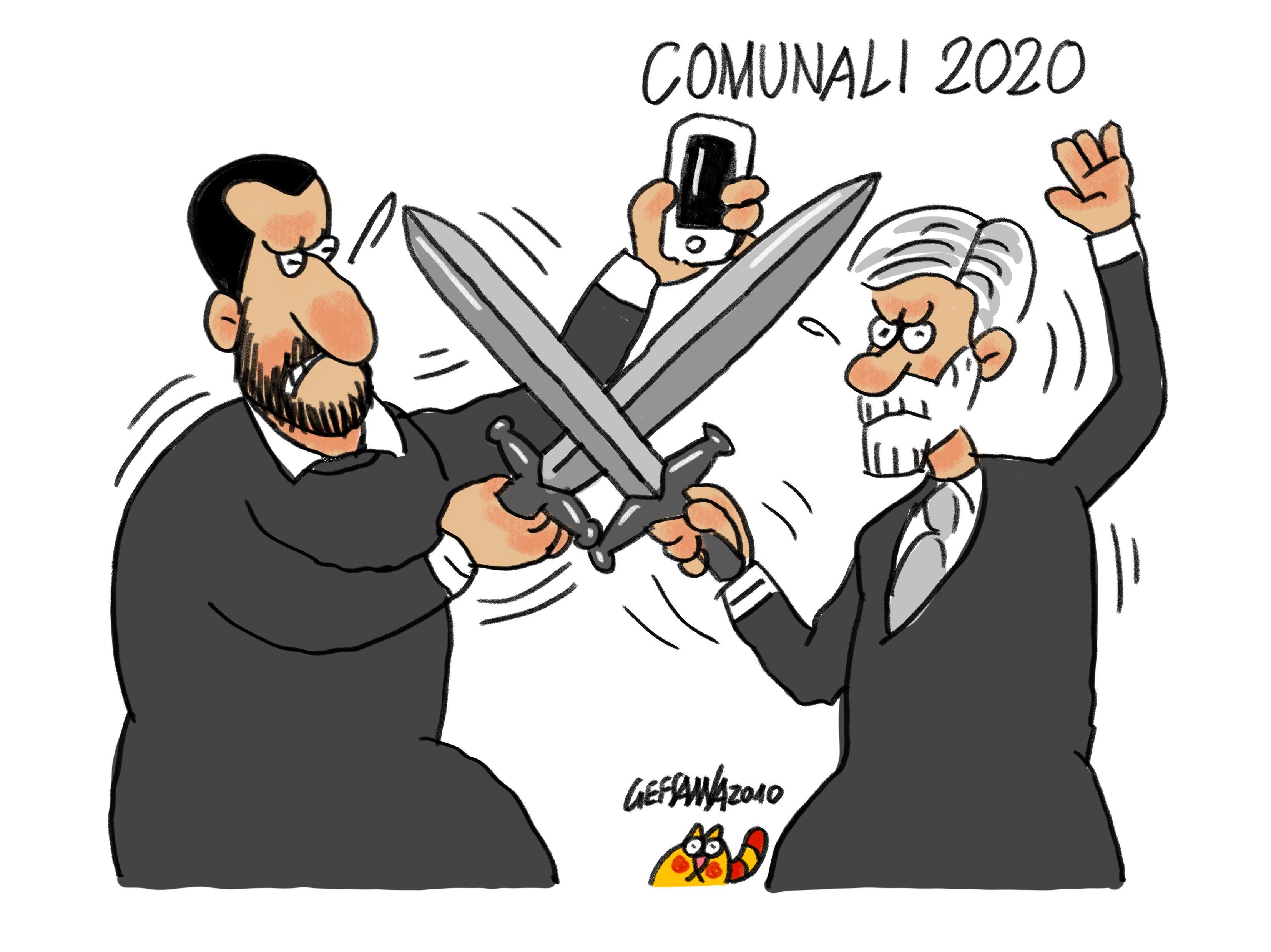 La vignetta di Gef: Comunali 2020, intervista doppia con Salvini e Delrio
