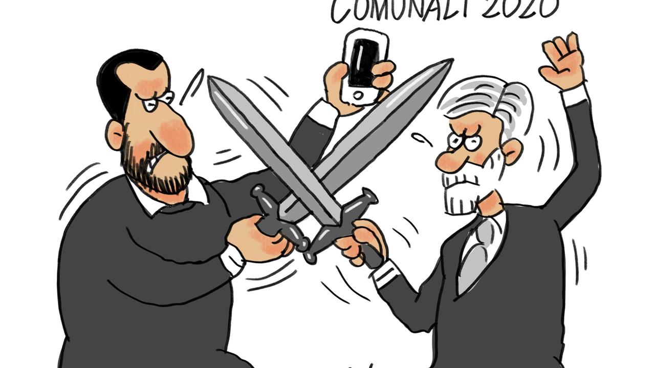 La vignetta di Gef: Comunali 2020, intervista doppia con Salvini e Delrio