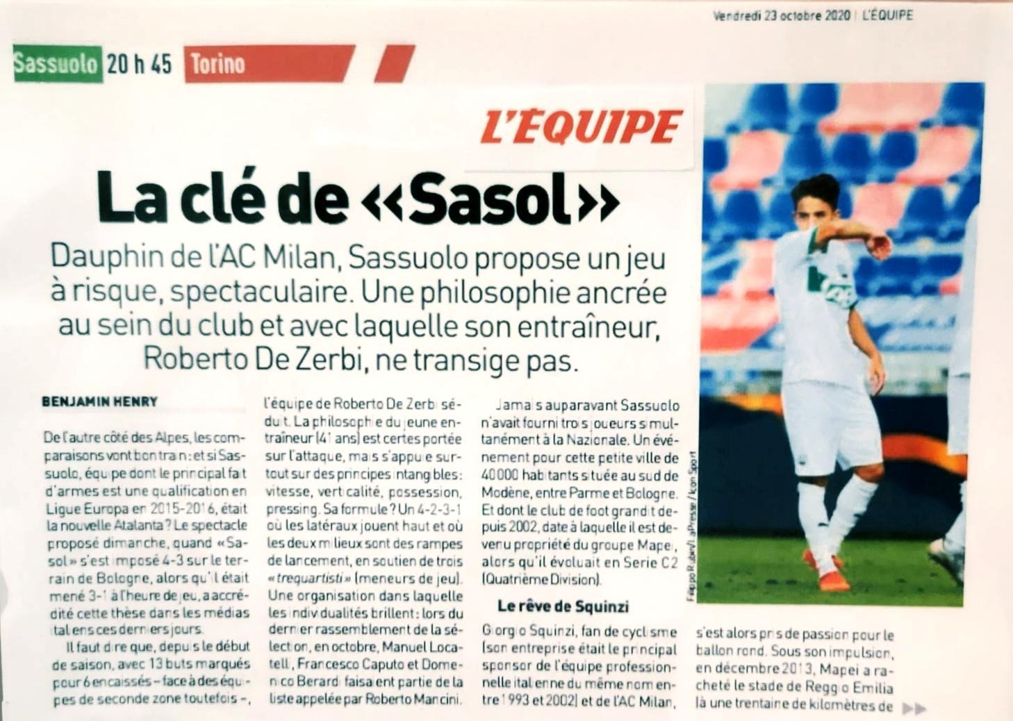 La favola del  Sassuolo finisce sull'Equipe 