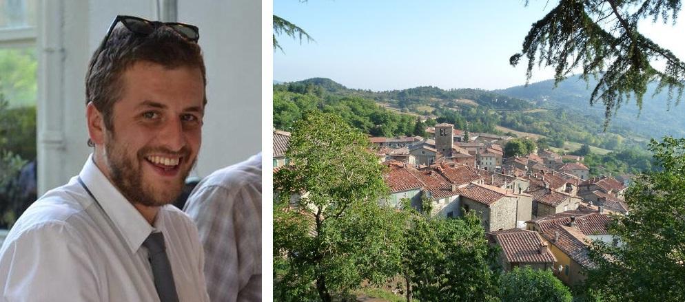 Il sindaco di Montieri, Nicola Verruzi, e uno scorcio del piccolo borgo sulle Colline Metallifere