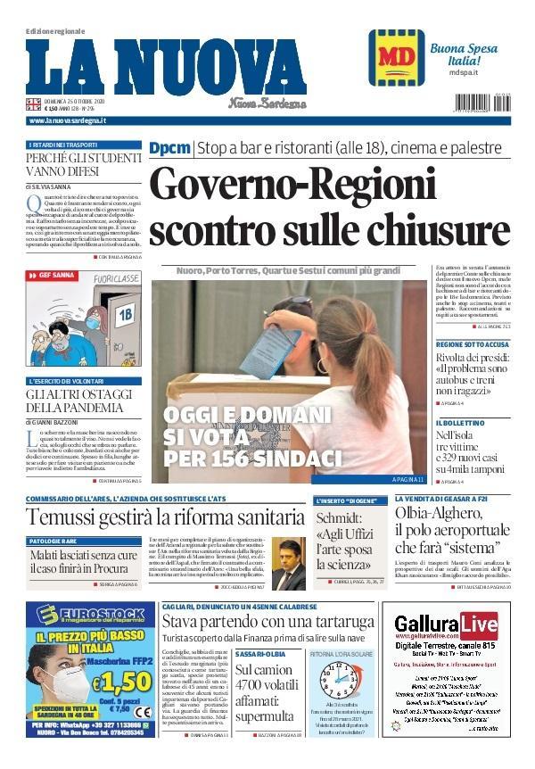 La Nuova Sardegna - Prima Pagina - 25 ottobre 2020