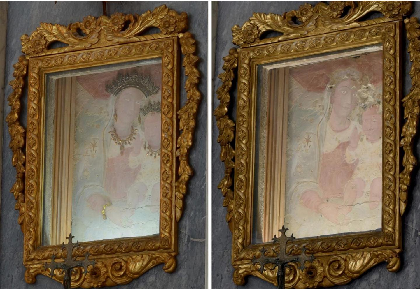 Il quadro nell’oratorio della Madonna della Neve prima e dopo il furto
