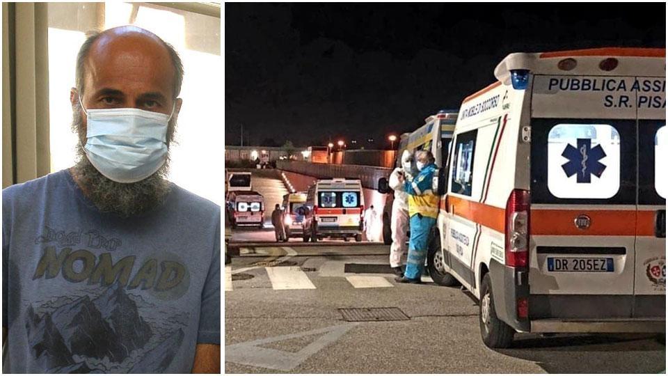 Paolo Malacarne, primario di Rianimazione a Cisanello e ambulanze a Cisanello in attesa di far entrare i pazienti nell’area Covid del pronto soccorso