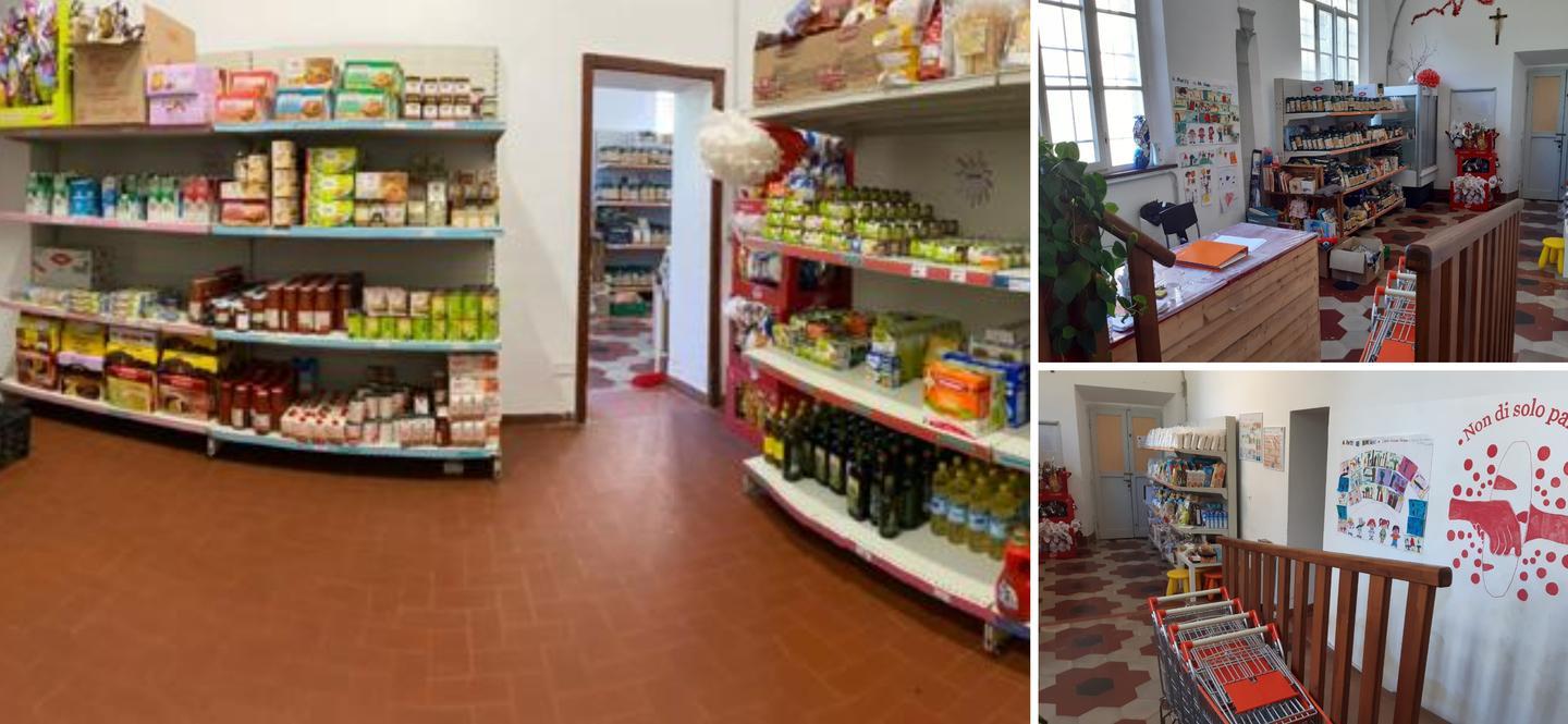 L’interno di “Non di solo pane”, l’Emporio della Solidarietà della Caritas diocesana al seminario vescovile di Volterra