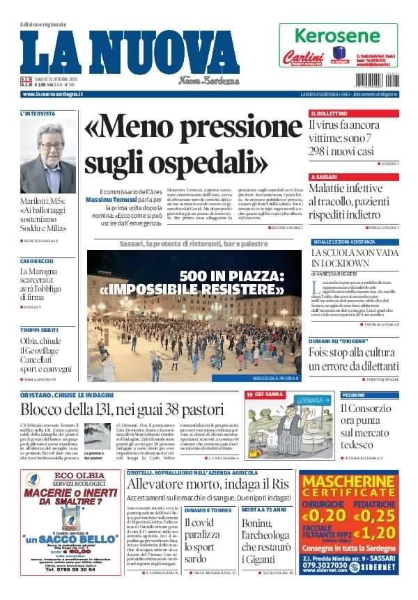 La Nuova Sardegna - Prima Pagina - 31 ottobre 2020