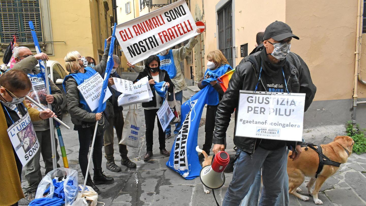 Gli animalisti davanti al tribunale di Pistoia (foto Gori)