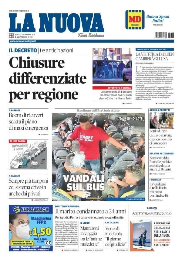 La Nuova Sardegna - Prima Pagina - 3 novembre 2020 