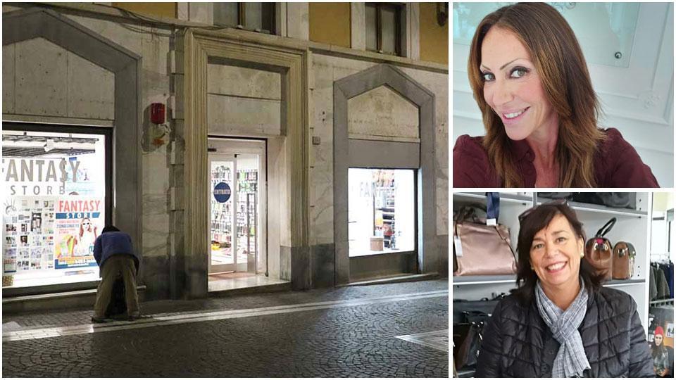 uno scorcio di via Roma, Alessandra Caffaz della boutique Alex e CLaudia Rinaldi della pelletteria Claudia di Avenza.