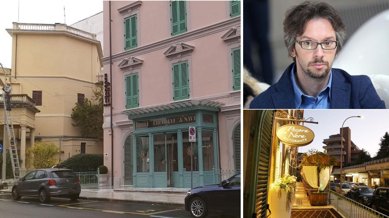 Fabio Cenni nella foto a lato, con le immagini dell’hotel e del ristorante che ha chiuso. Ma lui pensa al futuro: «Mi auguro di riaprire per Natale»