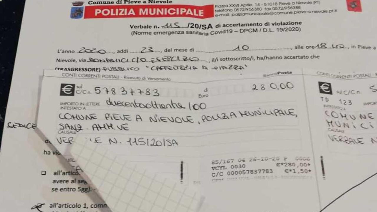 Aveva la mascherina abbassata, i clienti del bar le pagano la multa