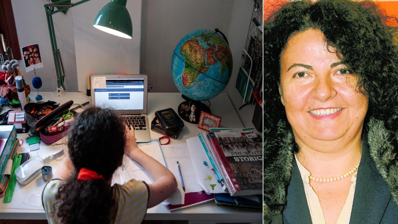 Una alunna impegnata nella didattica a distanza e la dirigente scolastica Dora Pulina