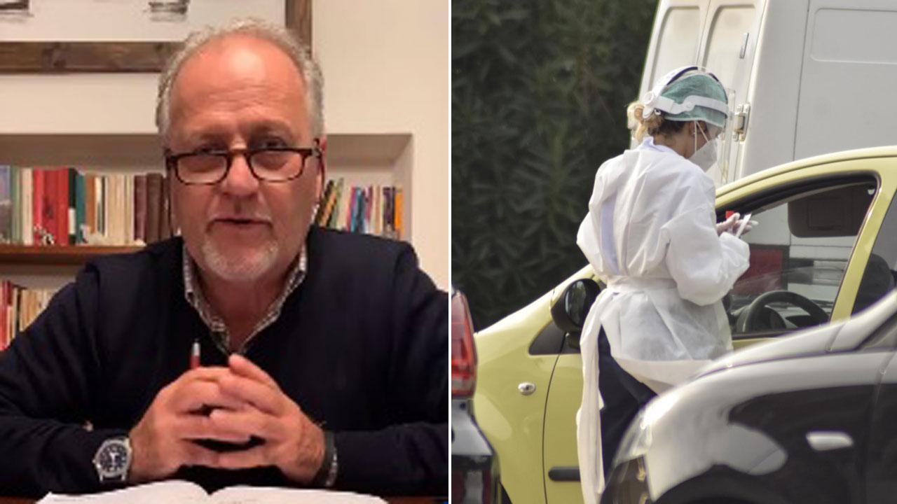 Nella foto il sindaco di Portoferraio Angelo Zini e un tampone effettuato in modalità drive on trhough