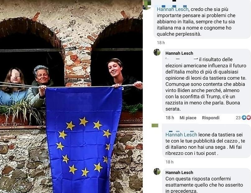 Hannah Lesch (a destra) con la madre, l'ex sindaca di Monaco di Baviera Sabine Csampai, e la nipote. A destra i messaggi che le ha rivolto un utente Facebook