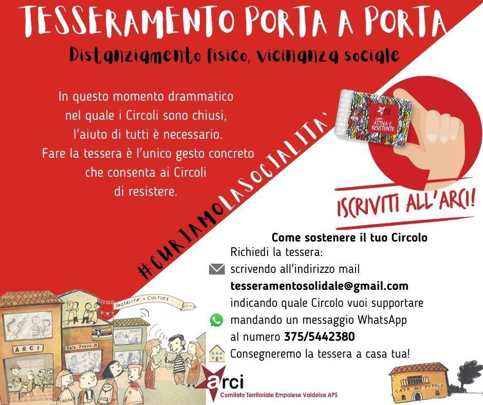 Tesseramento a domicilio per l'Arci Comitato Territoriale Empolese Valdelsa