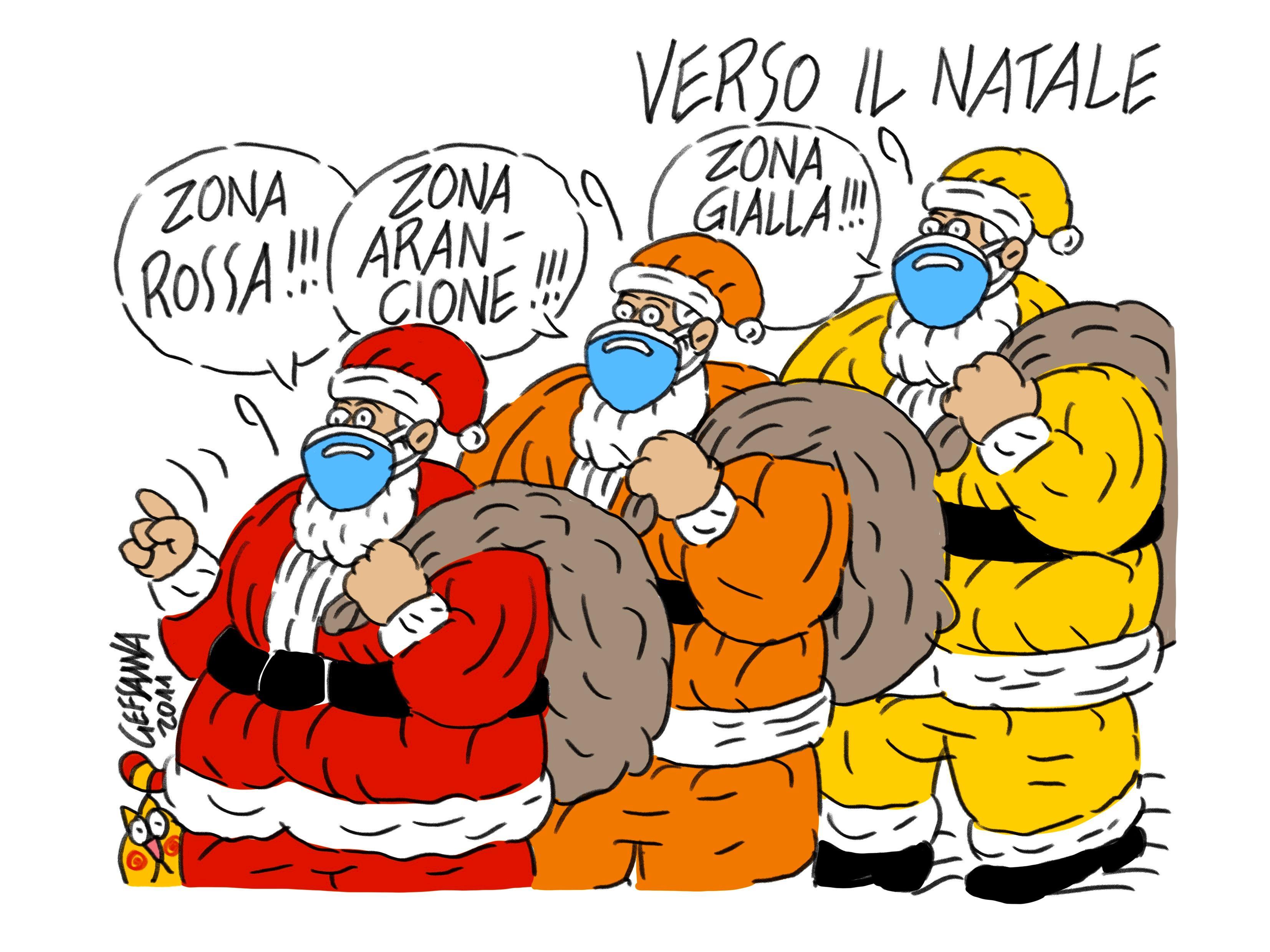 La vignetta di Gef - Verso il Natale con l'Italia divisa in zone rosse, arancioni e gialle
