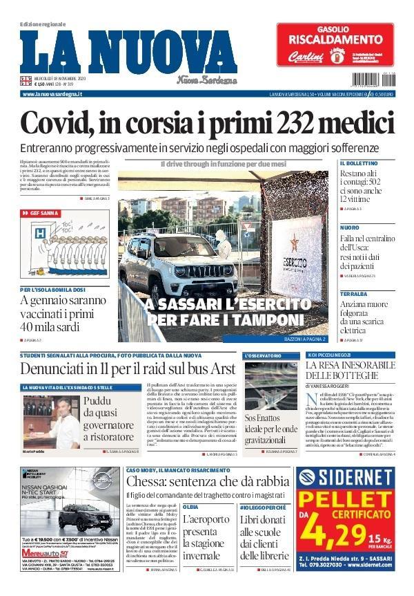 La Nuova Sardegna - Prima Pagina - 18 novembre 2020