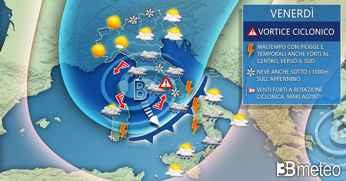 Meteo, : “Assaggio d'inverno in arrivo; maltempo, freddo e anche la neve"