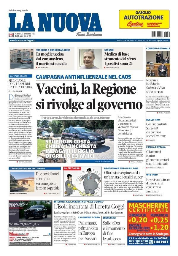 La Nuova Sardegna - Prima Pagina - 20 novembre 2020