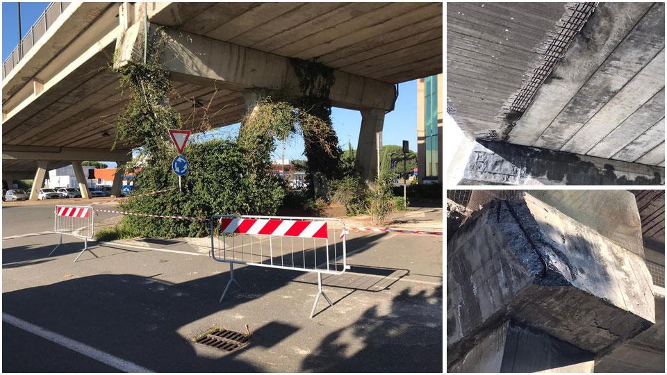 Il cavalcavia di Rosignano Solvay cade a pezzi, transennato il parcheggio