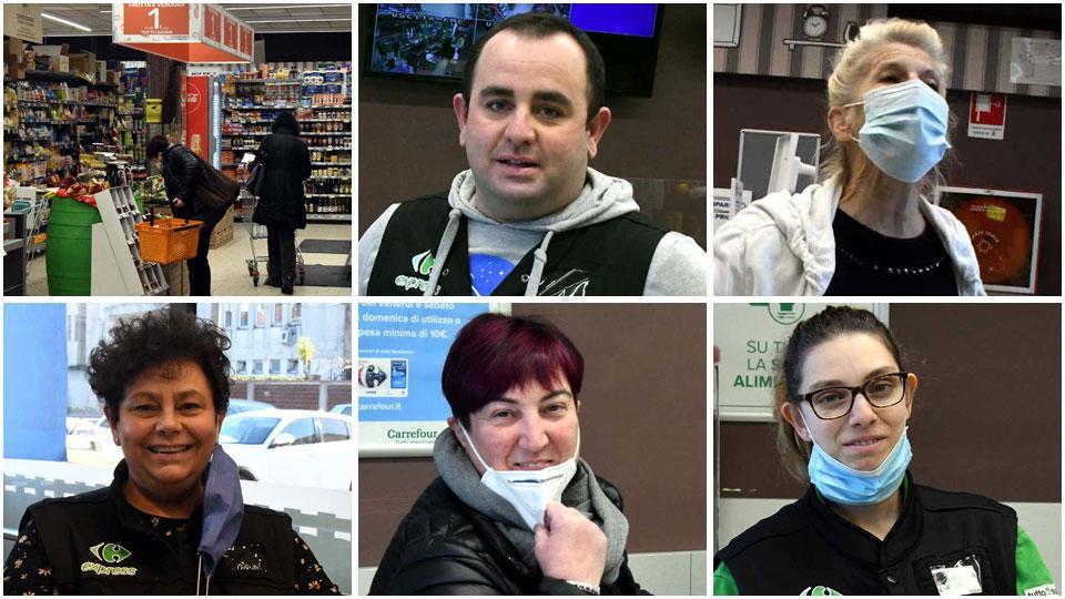 La spesa in sicurezza al Carrefour express di via Toniolo, Alessandro Pennacchi, Alberta Casarini, Marina Bordigoni, Paola Verzanini e Jessica Tolazzi