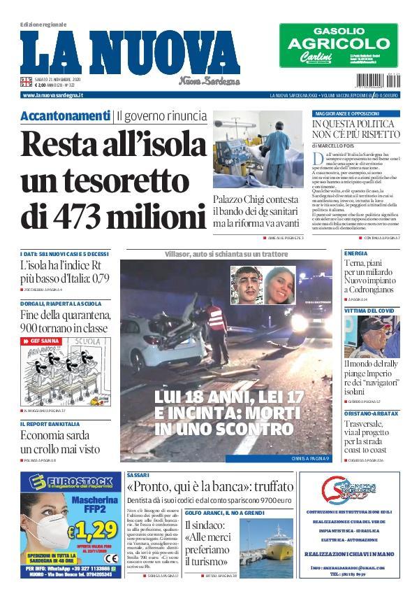 La Nuova Sardegna - Prima Pagina - 21 novembre 2020
