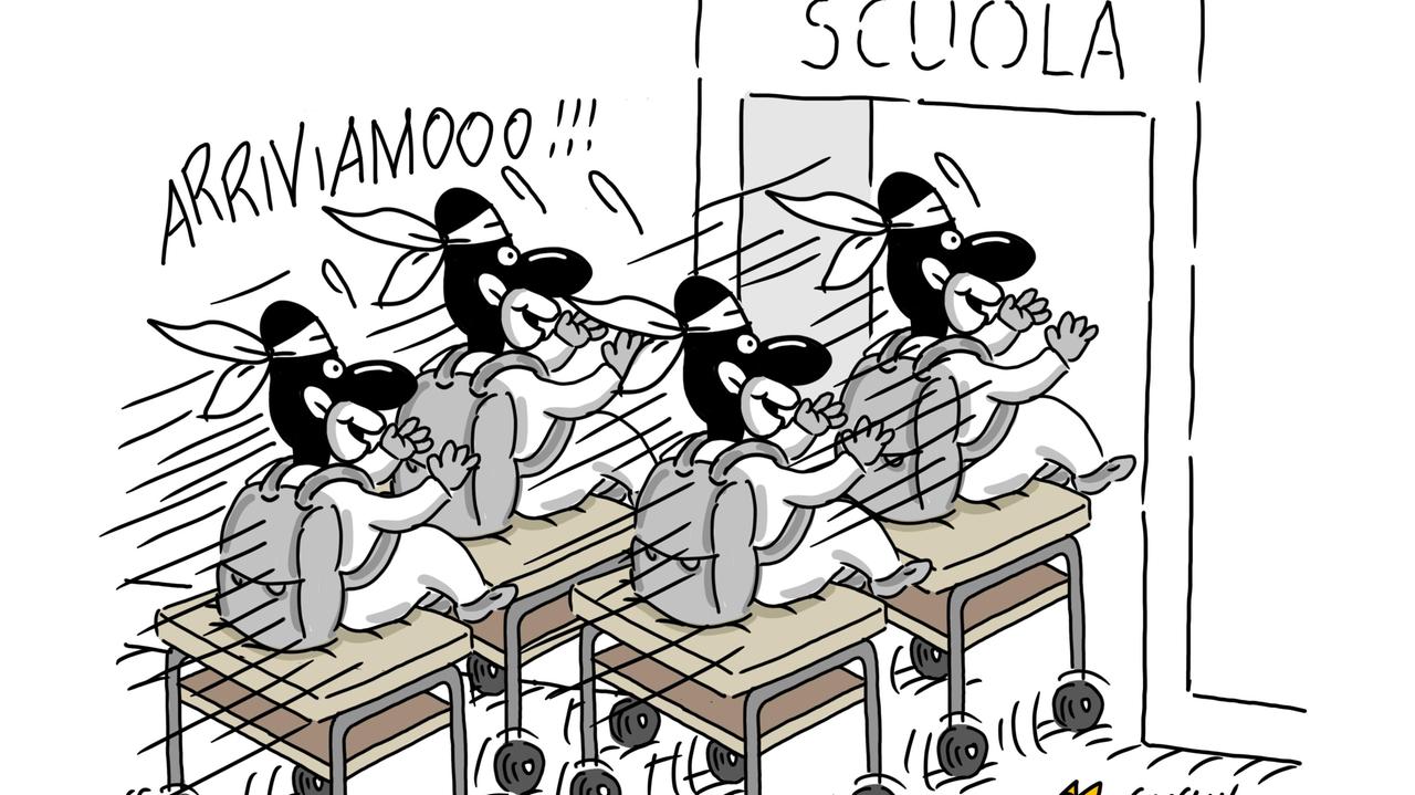 La vignetta di Gef: quarantena finita, 900 studenti tornano a scuola