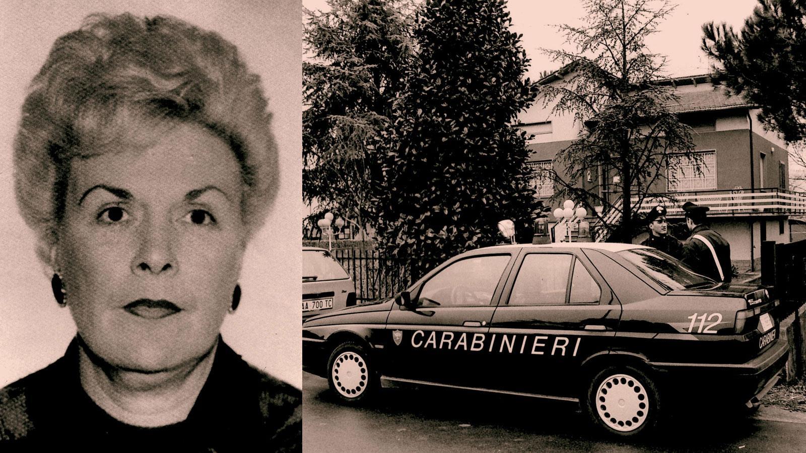 Romana Bonacchi, la vittima, e i carabinieri sul luogo del delitto nel febbraio del 1996 (Foto Lorenzo Gori)