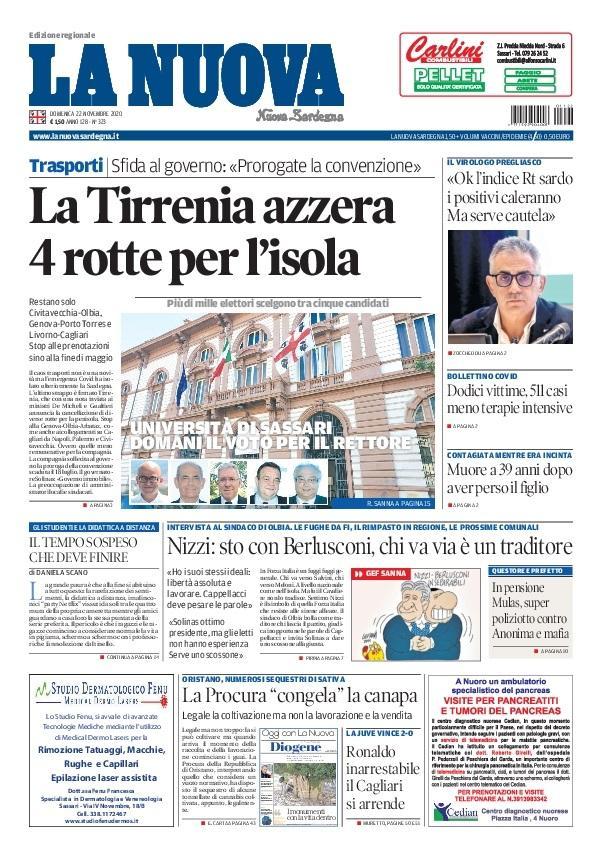 Prima Pagina La NUova Sardegna 22 novembre 2020