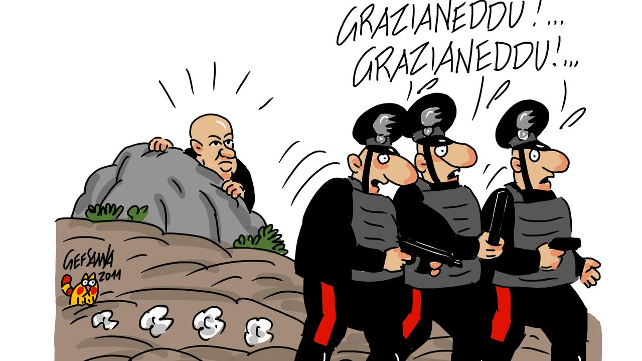 La vignetta di Gef: carabinieri sulle tracce di Mesina, blitz nel Sassarese