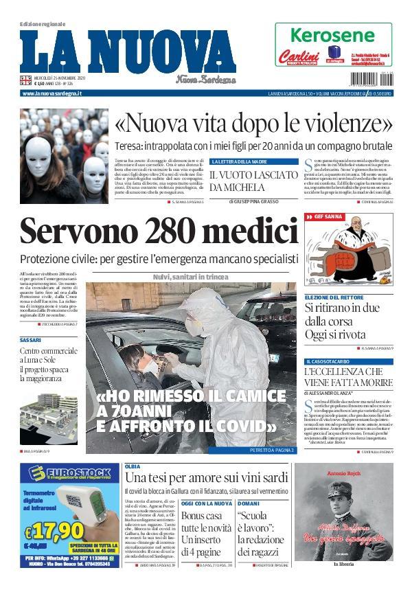 La Nuova Sardegna - Prima Pagina - 25 novembre 2020