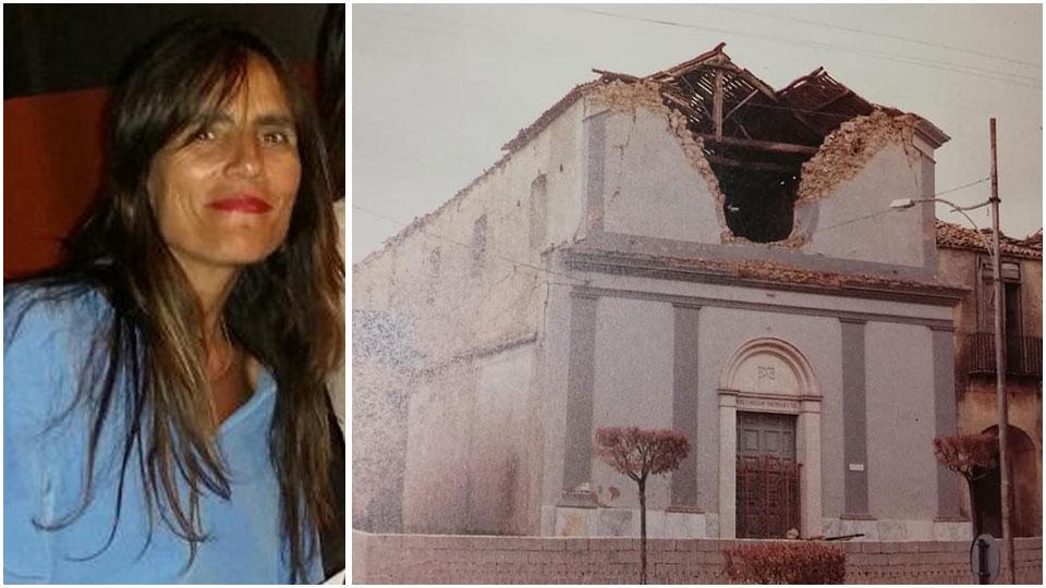 Emanuela Del Mauro e a la chiesa di Bonito (Avellino) semidistrutta dal sisma