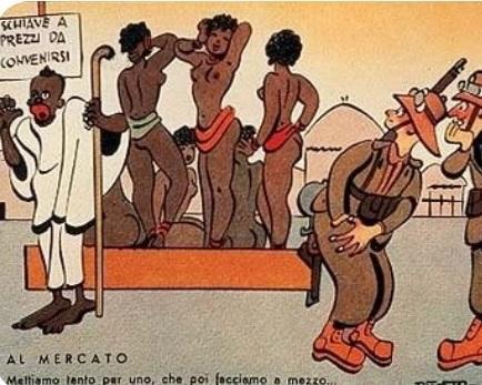 Una cartolina di epoca fascista sulla vendita di donne etiopi ai soldati italiani