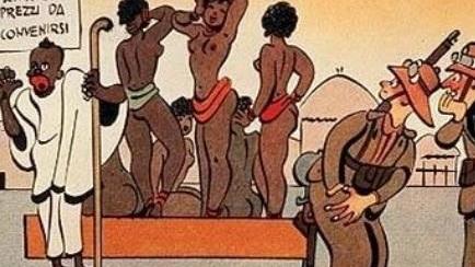 Una cartolina di epoca fascista sulla vendita di donne etiopi ai soldati italiani