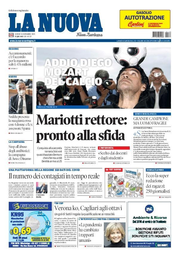 La Nuova Sardegna - Prima Pagina - 26 novembre 2020