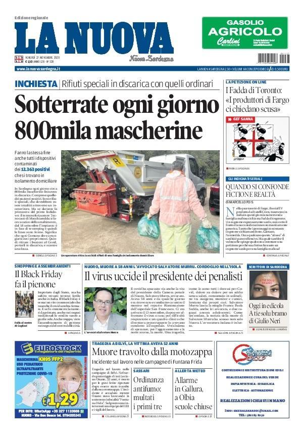 La Nuova Sardegna - Prima Pagina - 27 novembre 2020
