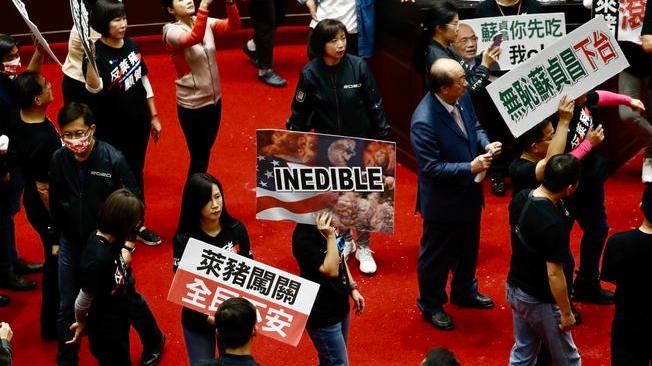 A Taiwan deputati scagliano interiora di maiale per protesta