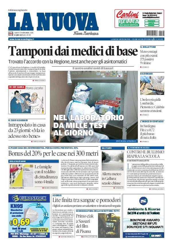 La Nuova Sardegna - Prima Pagina - 28 novembre 2020
