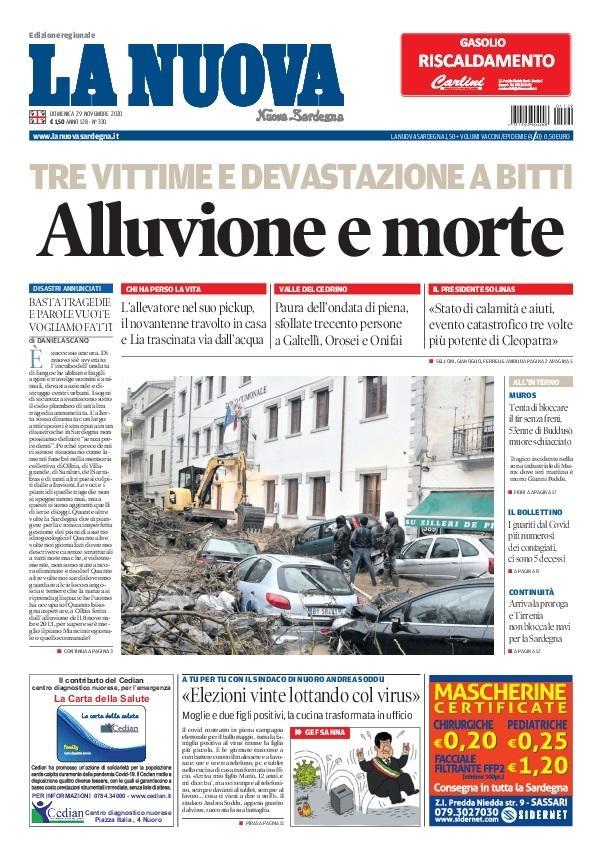 La Nuova Sardegna - Prima Pagina - 29 novembre 2020