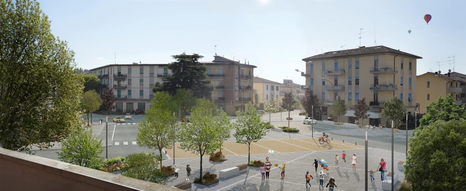 Il rendering di piazza Grandi di Castelfiorentino