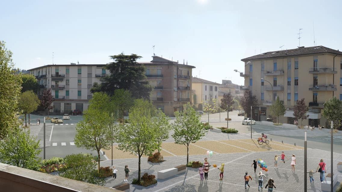 Il rendering di piazza Grandi di Castelfiorentino